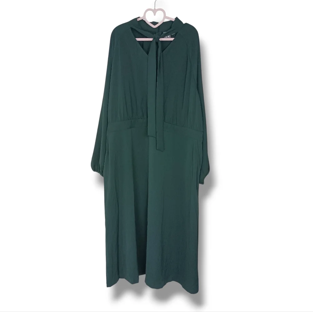 NWT Worthington Neck Tie Midi Dress In Lincoln Green Size Woman's 2X - Picture 2 of 7